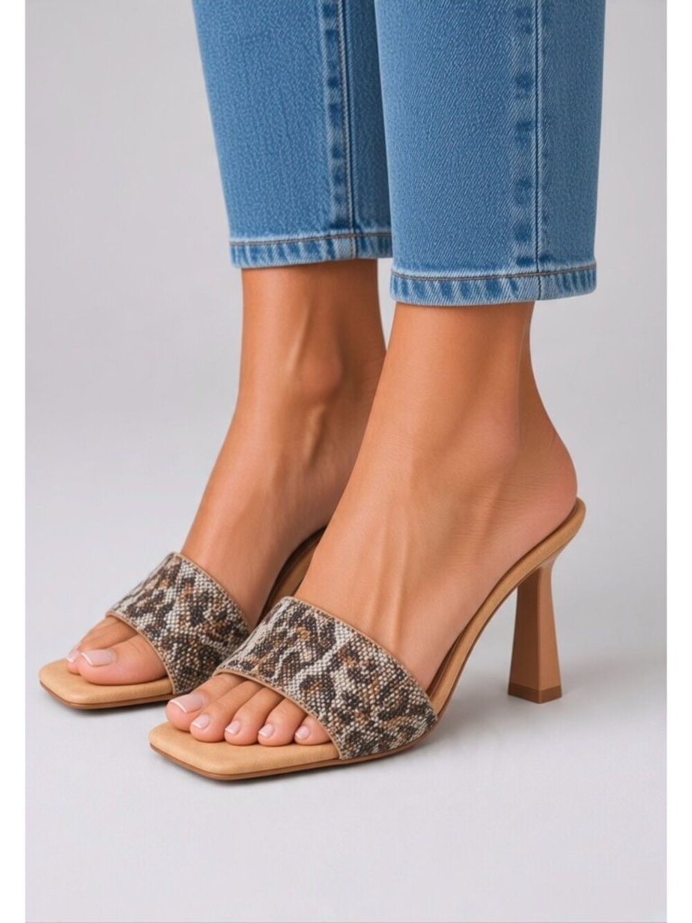 Cape Robbin Leopard Print Square Toe Heeled Sandals Slip-On Mules